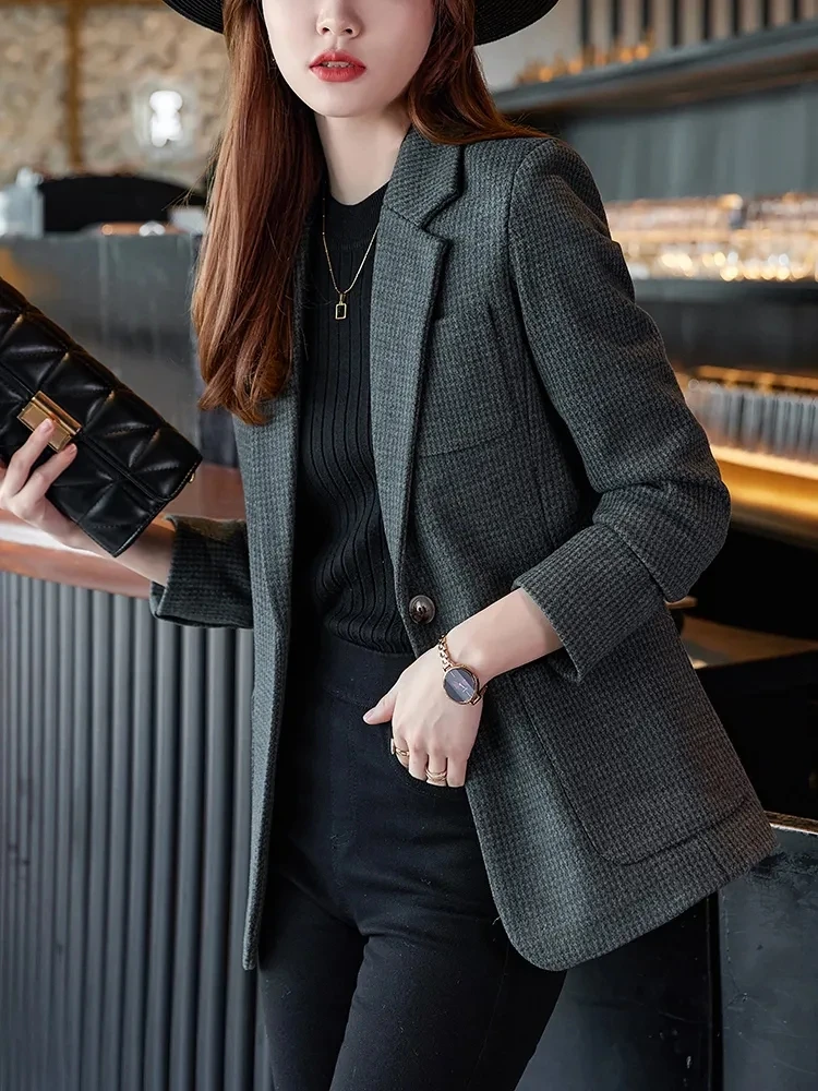 Высококачественный серый пиджак женский новый корейский Повседневный стиль