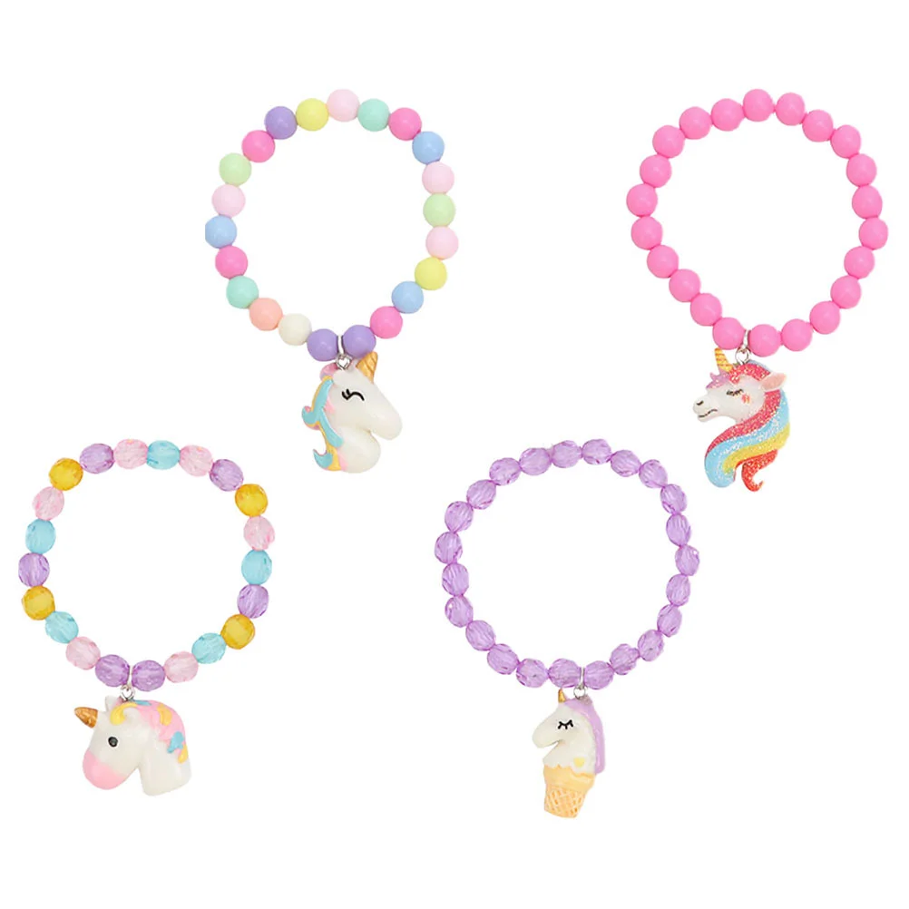 

4 Pcs Bracelet Unicorn Pony Bracelets Charms Wrist Kids Decor Acrylic Beads Colorful Child Childrens Jewellery