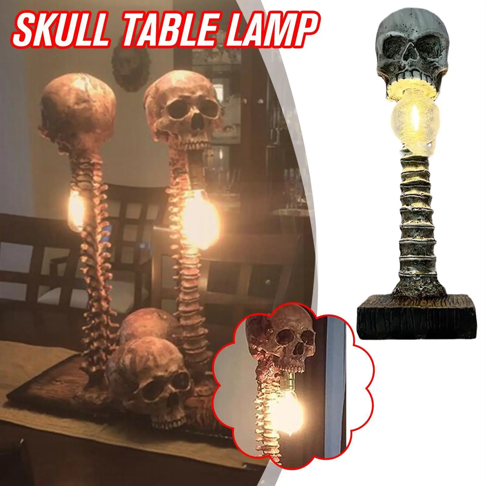 

Halloween Skull Skeleton Lamp Horror 3d Statue New Home Prop Decoration Prop Bedroom Ornament Light Scary Table Party Creat G5a4
