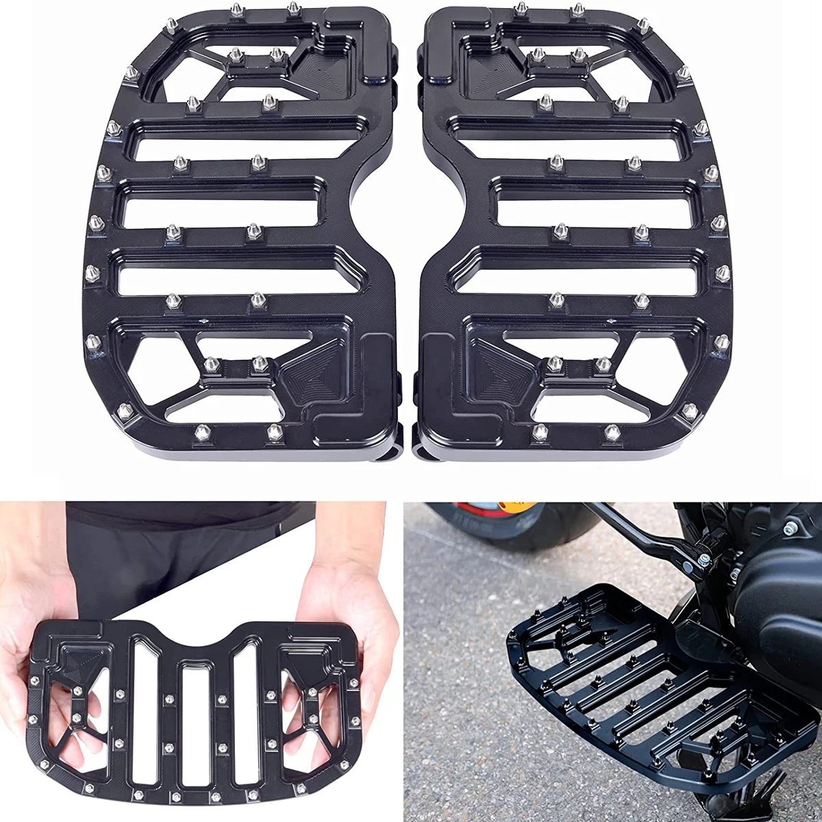 

Goldfire 1 Pair Wide MX Offroad Chopper Bobber Style Bagger Front Driver Floorboards with Non-Slip Traction for Harley 1983-2019