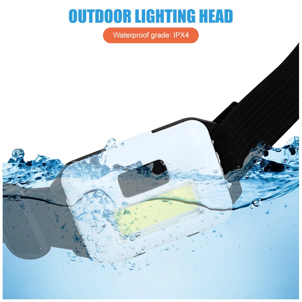 

COB LED Headlight 3 Modes Adjustable IPX4 Waterproof Headlamp Head Lamp with Elastic Headband Flashlight Lighting Tool