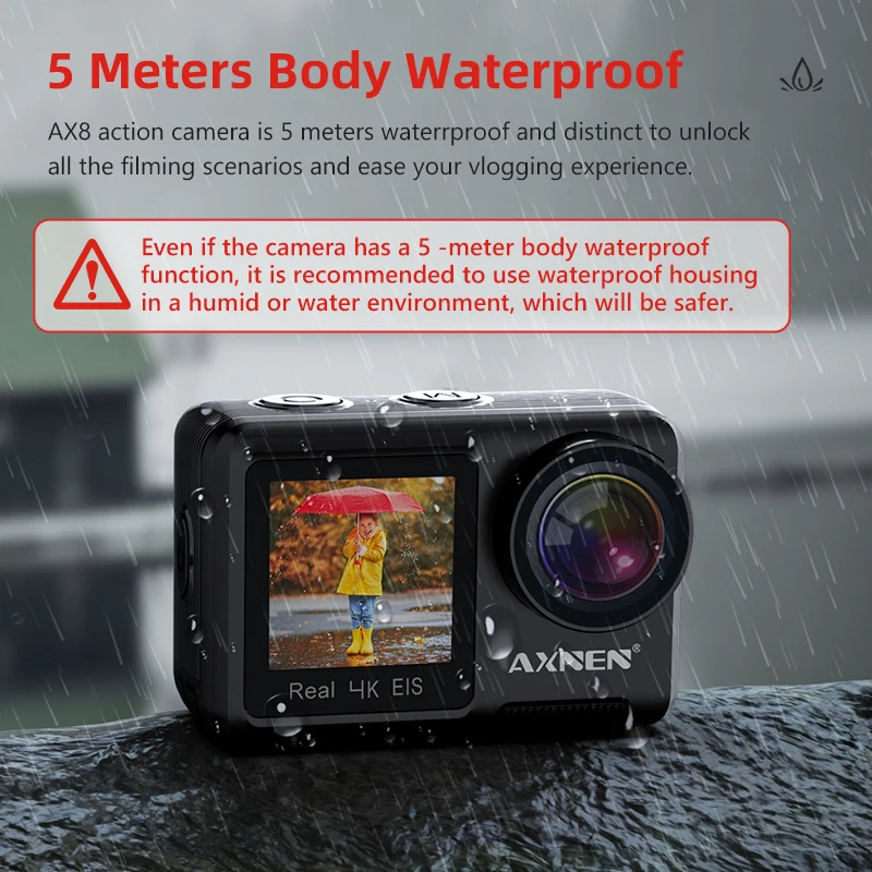Kup Kamera Akcji AXNEN AX8 4K 60FPS EIS Nagrywanie Wideo 20MP Ultra HD Podwójny Wyświetlacz 2 Cal Z Ekranem Dotykowym Kamera Internetowa Wodoodporna Kamera Sportowa