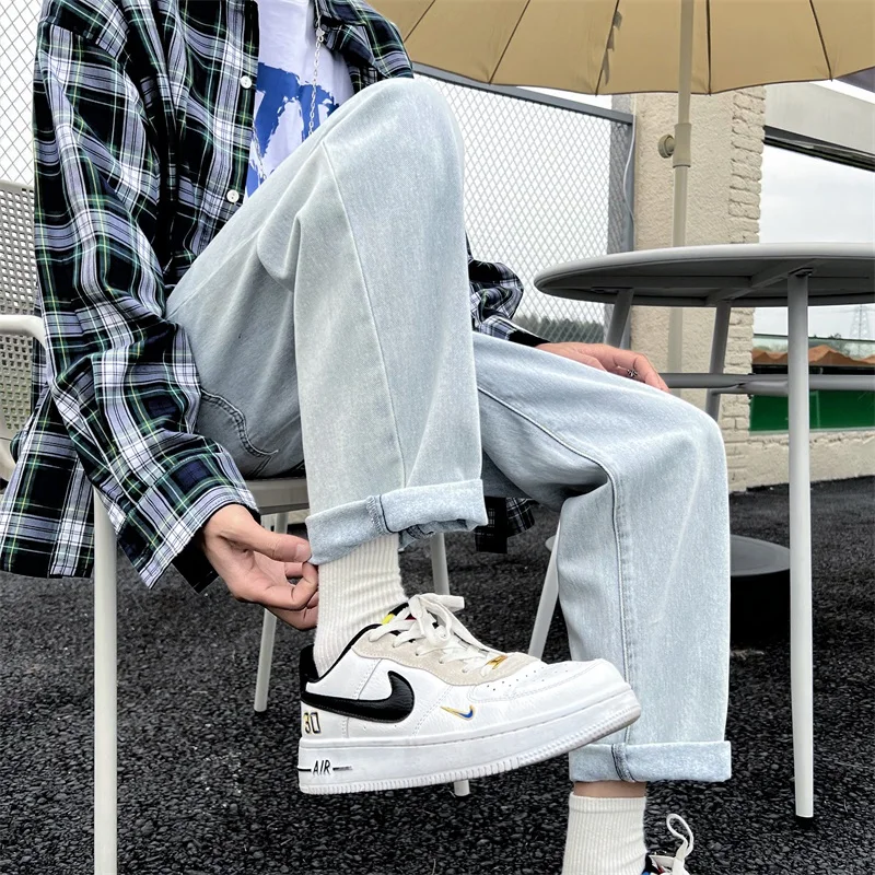New Streetwear Baggy Jeans Men Korean Fashion Loose Straight Wide Leg Pants Male Brand Clothing Black Light Blue Man Women Pants