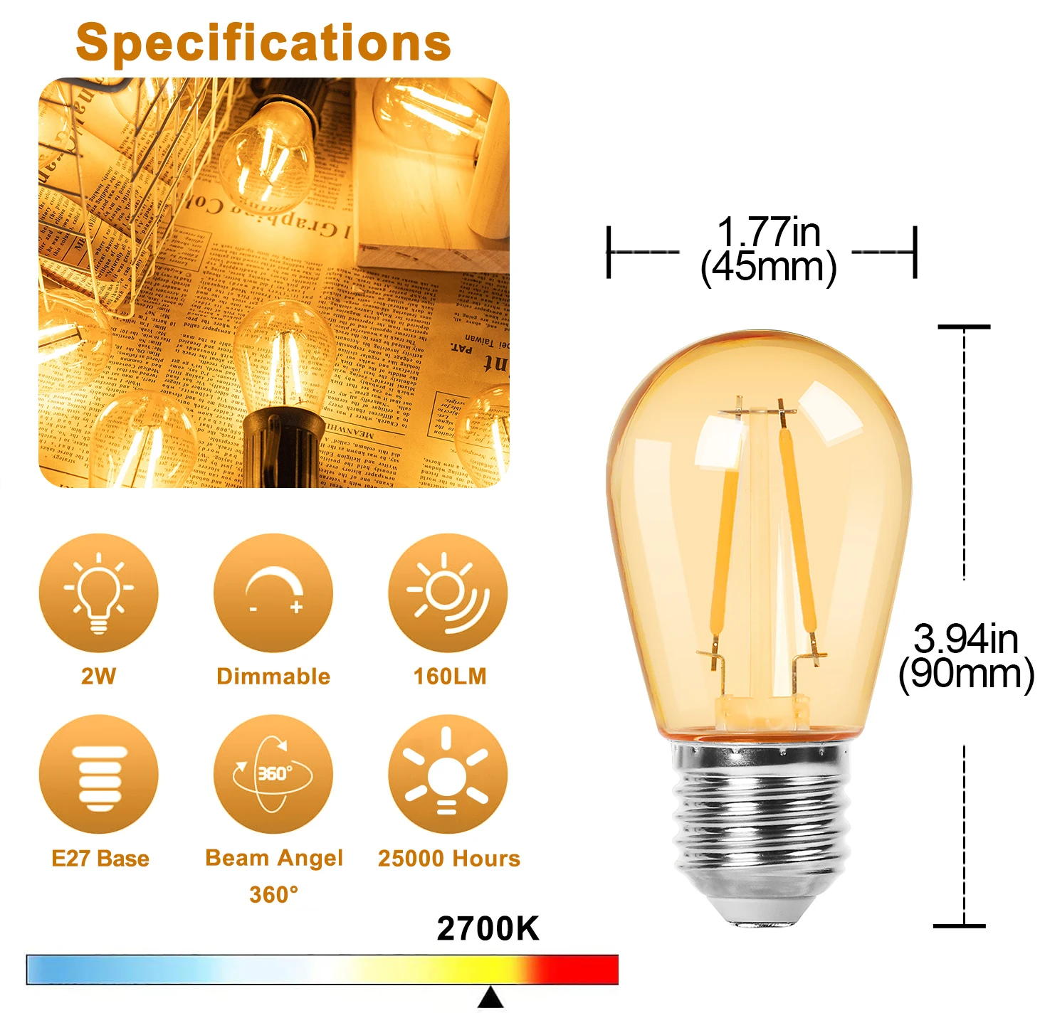 

Grensk Светодиодные лампы S14 теплый белый 2Вт 1Вт