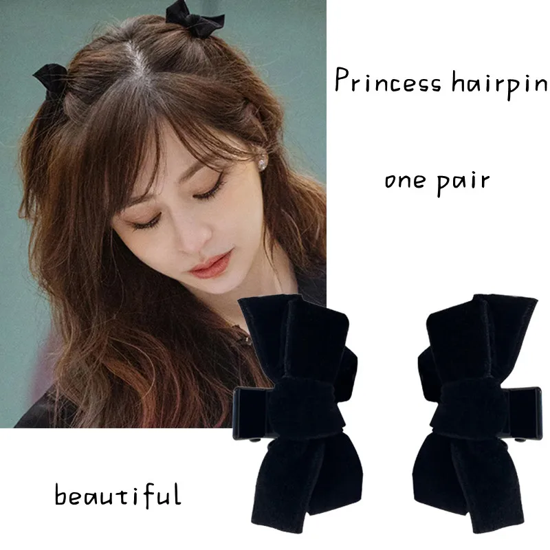 

Star with The Same Black Velvet Bow Trumpet Side Bangs Hairpin Female Summer Princess Head Grab Clip Headdress