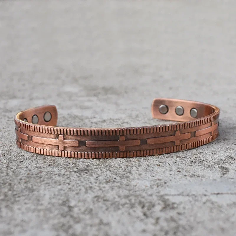 z czystej miedzi Bransoletki dla mężczyzn Kobiety Regulowany mankiet Krzyż Magnetyczne bransoletki Zapalenie stawów Zdrowie Wysoki magnes