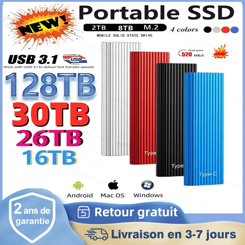 

2023 New External HDD Portable 1tb SSD 2TB 4TB 8TB 16TB HD Externo Hard Disks USB3.1 Storage Decives for Computers Notebook