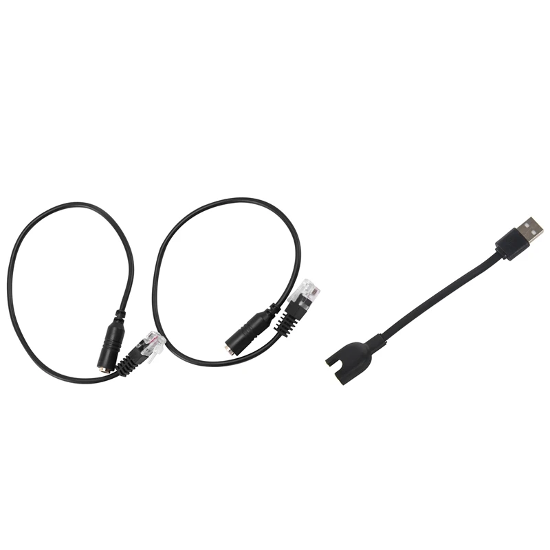 

Top Deals 2Pcs 3.5Mm Stereo Audio Headset To Jack Female To Male RJ9 Plug Adapter & 1 Pcs USB Charging Cable Charger Cord