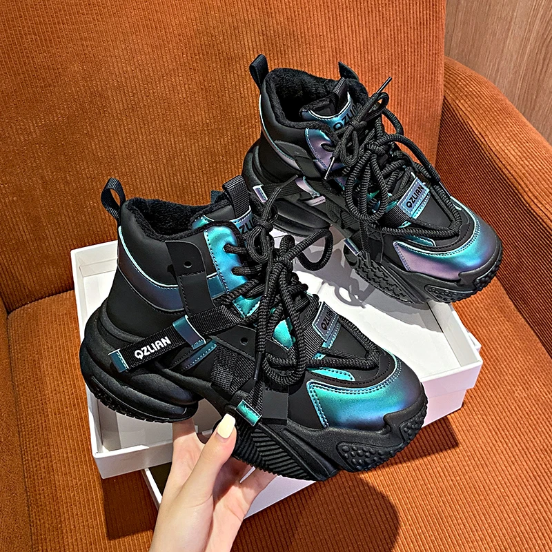 

2023 High Quality Women's High Top Shoes Round Toe Casual Comfortable Lace-up Chunky Shoes for Women Zapatillas De Mujer