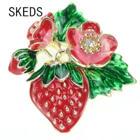 skeds enamel strawberry crystal exquisite brooches pins for women cute fashion metal accessories clothing coat badges corsage