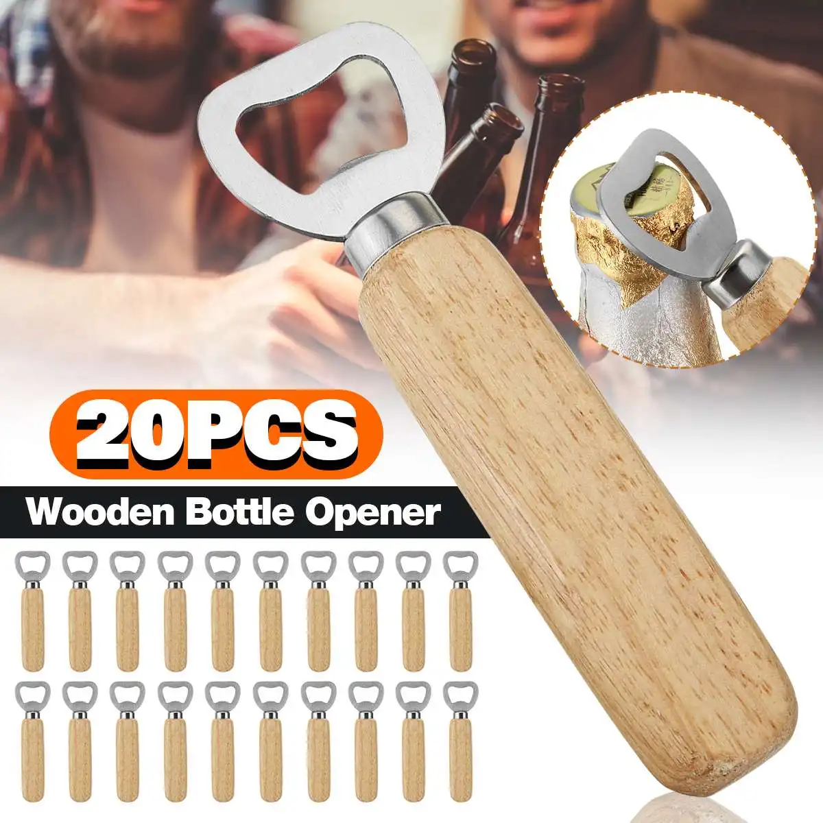 

20Pcs/lot Wooden Bottle Opener Beer Can Opener Household Kitchen Bar Tools for Home Handle Handheld Wine Soda Glass Cap Gadgets