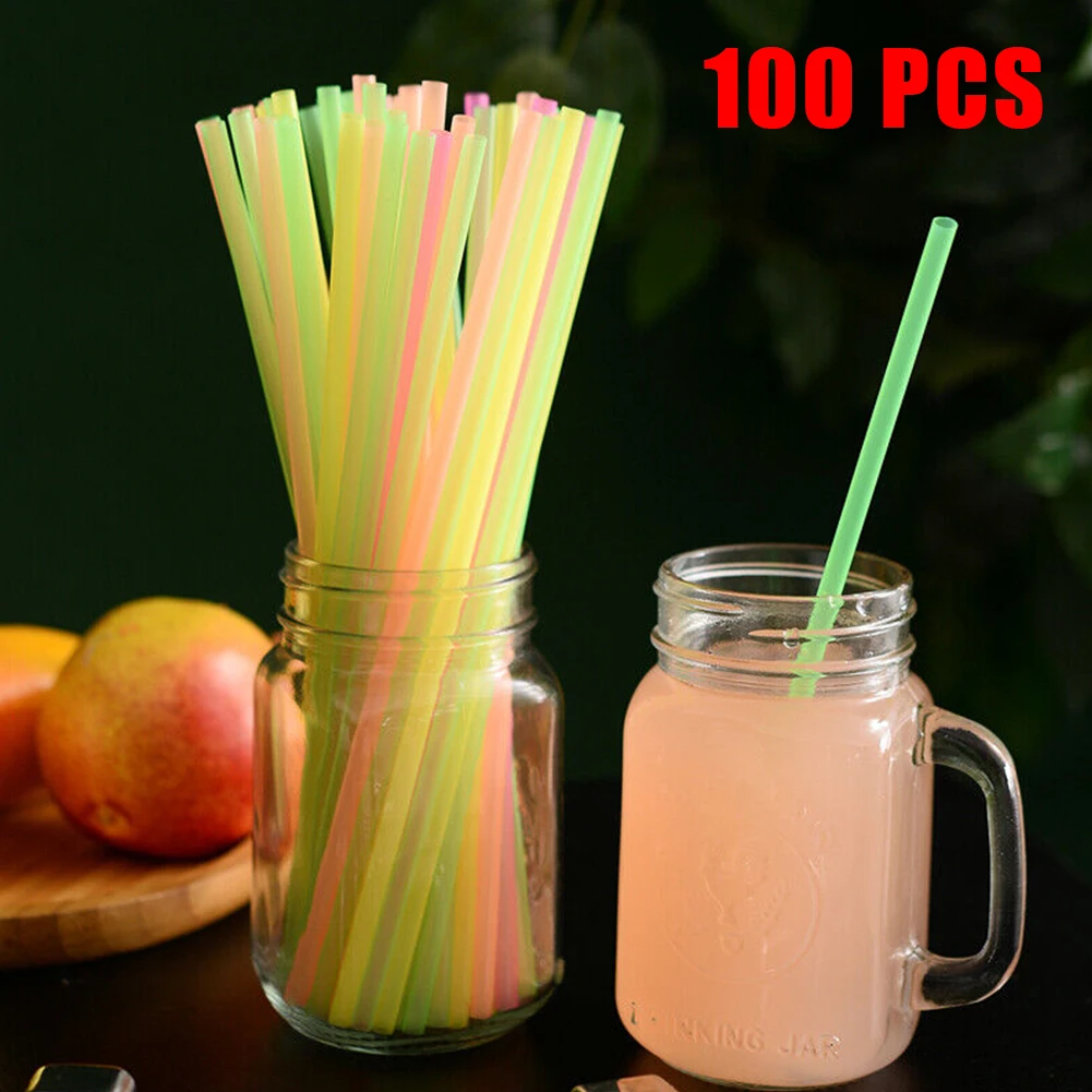 

100pcs 260x6mm Multicolor Tea Drinking Disposable Straws Plastic Tubes DIY Party Multi-Colored Striped Bedable Rainbow Straw