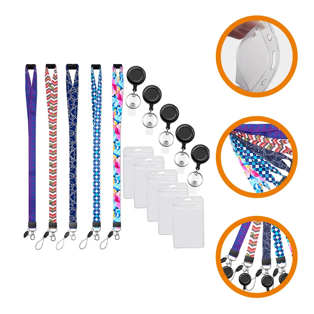 

5 Sets of Badge Sleeve Clear Badge Holder Card Sleeve Name Badge Sleeve with Lanyard
