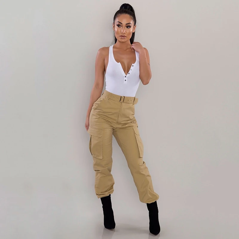 

Brand New Women Casual Loose Pants High Waist Military Combat Trouser Ladies Cargo Pants Girls Pockets Army Trousers Autumn Wear