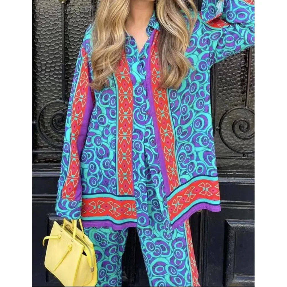 

Женский летний костюм-рубашка с принтом, свободные штаны для отдыха и дома, 2022