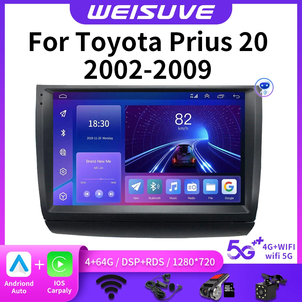 

Carplay Autoradio 2 din Android 12.0 For Toyota Prius 20 2003-2009 Car Radio Multimedia Video Player GPS Navigation Stereo BT HU