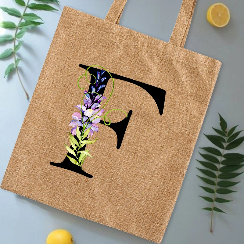 Woman Shopping Bag Linen Canvas Tote Hand Casual Reusable Simple Letter Print Shoulder Large Capacity Foldable Handbag |