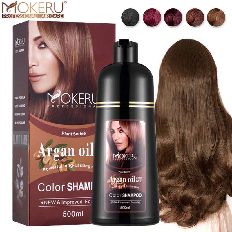 

1Pcs Mokeru Natural Organic Permanent Brown Color Long Lasting Argan Oil Hair Dye Shampoo For Woman Man 500ml Hair Color Dying