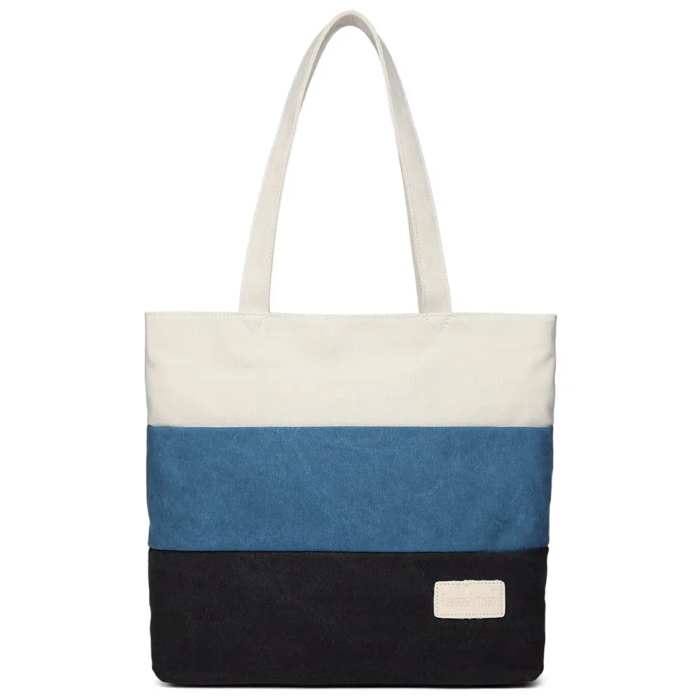 Women`s Canvas Handbags Shoulder Hand Bag Tote Bag Beach Bag(Blue & Black)