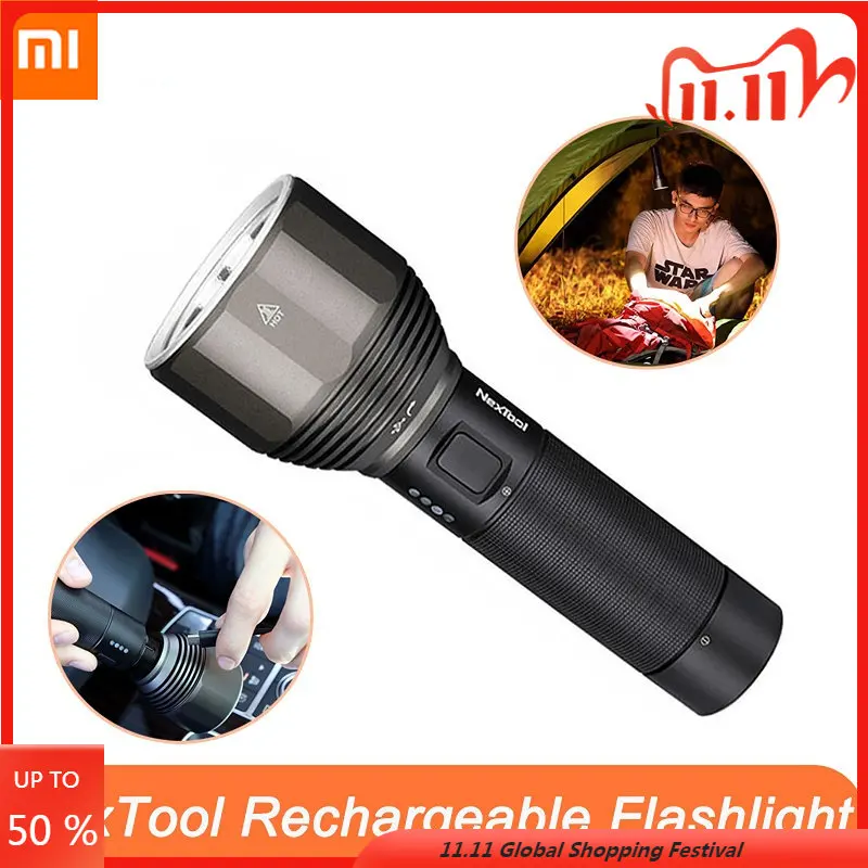 Xiaomi NexTool Rechargeable Flashlight 2000lm 380m 5 Modes IPX7 Waterproof LED Light Type-C Seaching Torch for Camping Lights