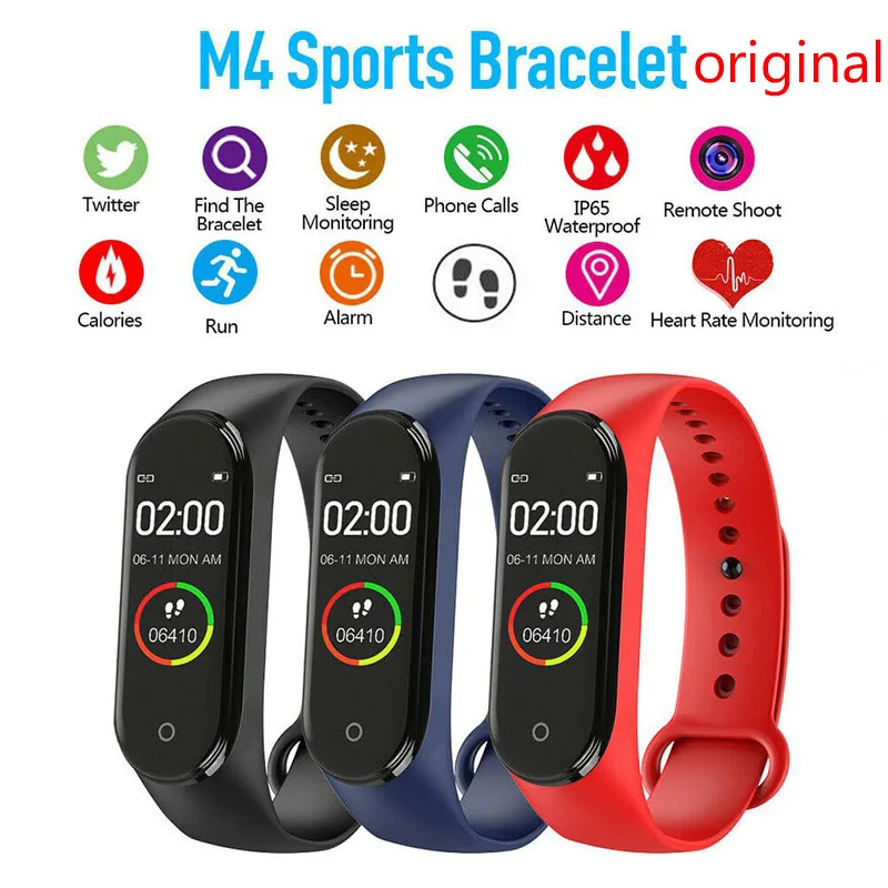 

original M4 Smart Bracelet Heart Rate Monitoring Blood Pressure Blood Oxygen Information Push Fitness Sports Bluetooth Pedometer