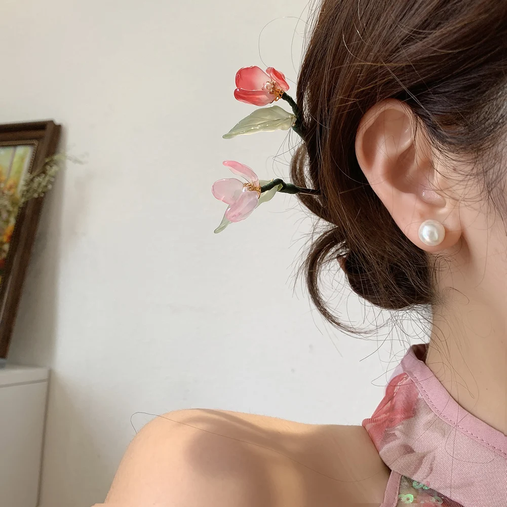 

Summer Vacation Sweet Romantic Tulip Hair Stick Barrette Clip Tulips Hairstyle for Women Flower Headwear New Accessories Jewelry
