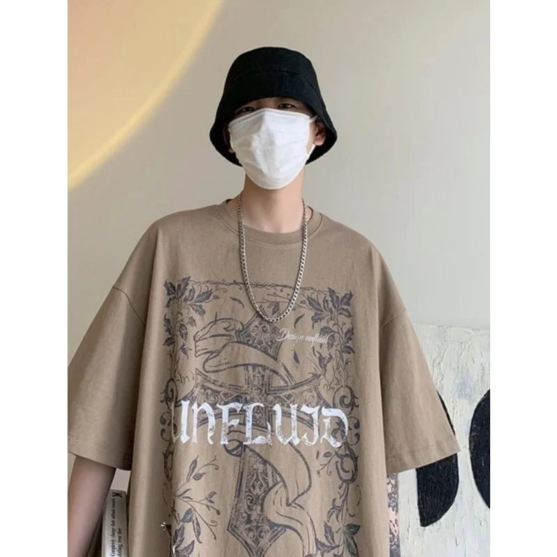 Футболка с короткими рукавами из чистого хлопка принтом в американском стиле