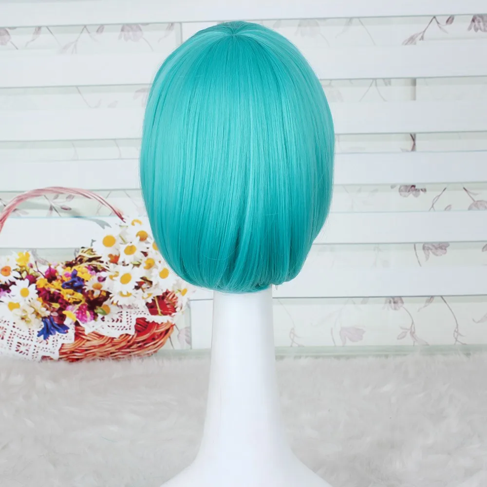 Булма Зеленая Короткая Прямая Бобо Синтетическая парик для косплея + Бесплатная шапочка.