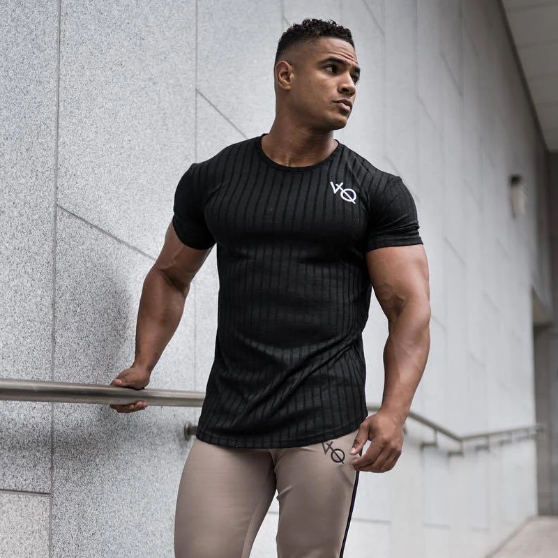 

Футболка мужская Спортивная с коротким рукавом, облегающая уличная одежда с круглым вырезом для фитнеса, бодибилдинга