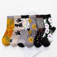 floret kawaii thin socks womens casual woman clothes korean harajuku fashion medium tube socks trendy cotton underwear