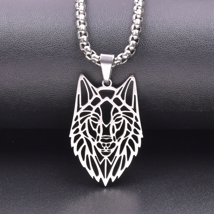 

Personality Silver Color Jewelry Wolf Head Pendant Necklaces For Women Men Accessories Link Chain Around Neck Necklace Male Gift