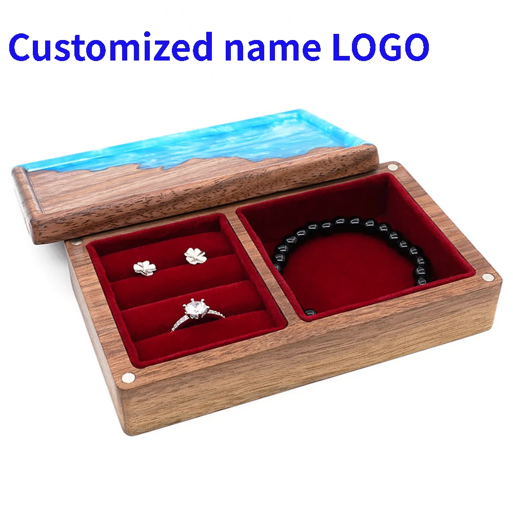 Personalised Walnut Wood Jewellery Stud Ring Necklace Ring Storage Box Wedding Storage Box Carry Case Christmas Gift Wholesale