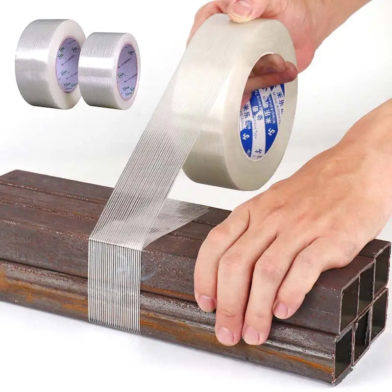 Strong Fiber Tape Transparent Lithium Battery Refrigerator Strapping Tape Heavy Objects High-viscosity Striped Fiberglass Tapes