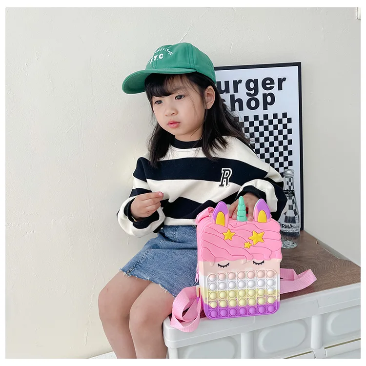 Children Decompression Toy Bags Silicone Girl Boy Unicorn Pop Its Backpack Press Schoolbag Children Backpacks Gift Hot
