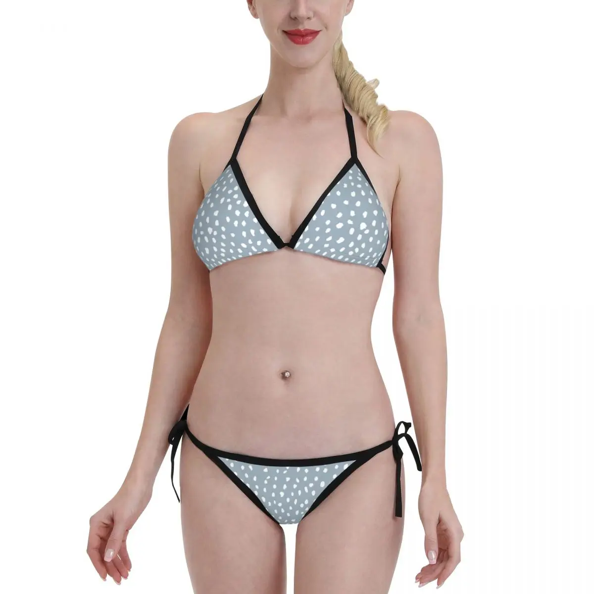 

New Sexy Bikini Sets Blue Dalmatian Dots Print Swimsuit Female Bathing Suit Beachwear Set XXL