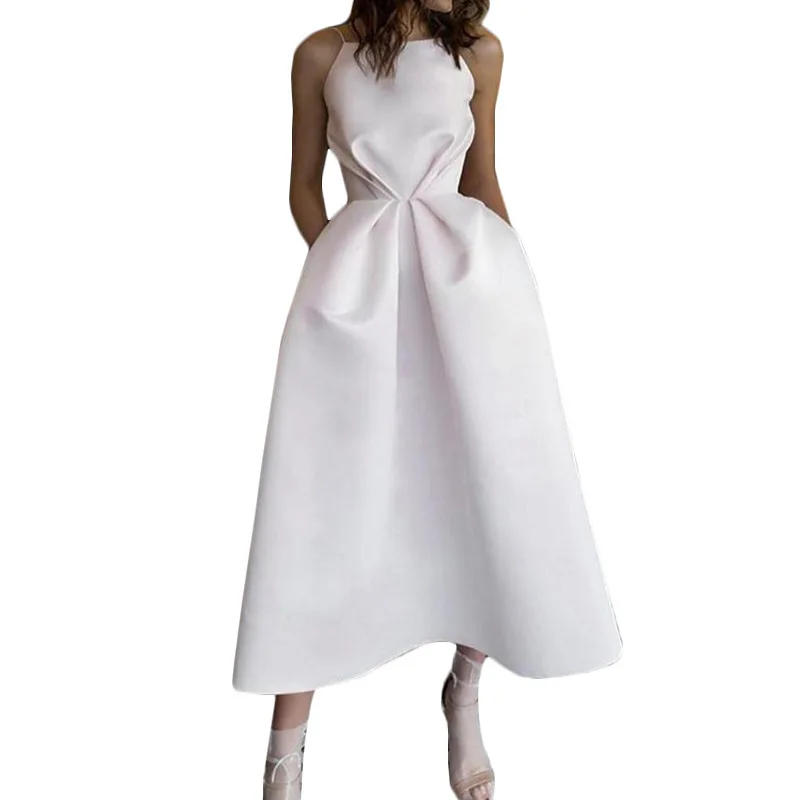 

2022 Europe and The United States New Women's Temperament Commuting Sexy Solid Color Round Collar High Waist Strap Evening Dress