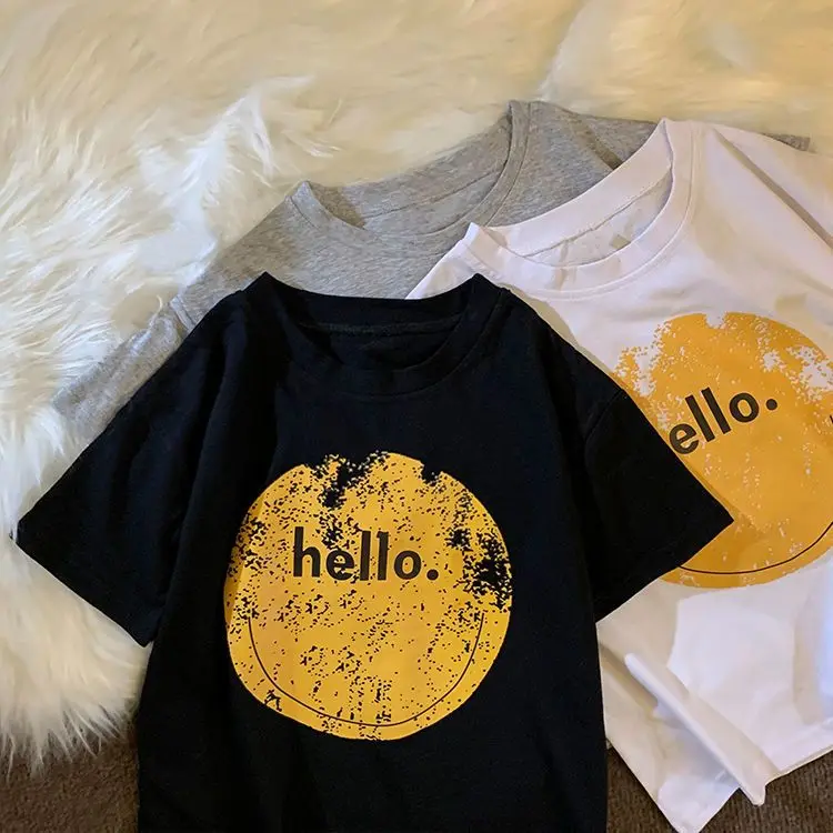 

Cotton Smiley T-shirt Children's Summer 2023 New Loose Baby Girl Short Sleeves Top Men