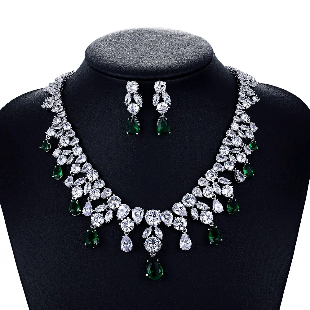 Luxury CZ Cubic Zirconia Bridal Wedding Necklace Earring Set Jewelry Sets for Women Accessories