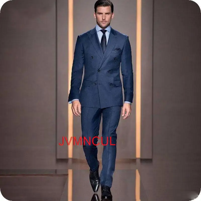 

Custom Made Double Breasted Dark Blue Men Suits Casual Male Blazers Man Jacket Slim Fit Groomsmen 2 Pieces Costume Homme