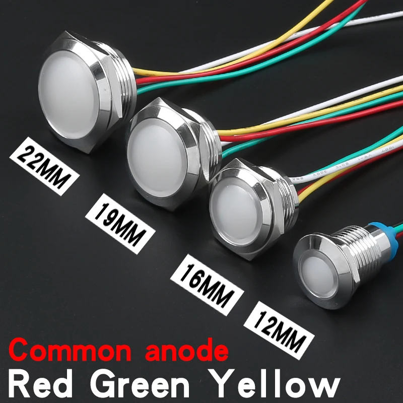 Ball Head Metal Indicator Light 12/16/19/22MM With Wire/Welding Foot LED Singal Lamp Red Yellow Blue Green White 6V 24V 220V
