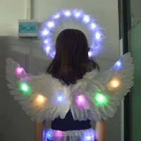 adult children led glow light up angel feather wing fairy wings props halo party costume christmas wedding decoration festival
