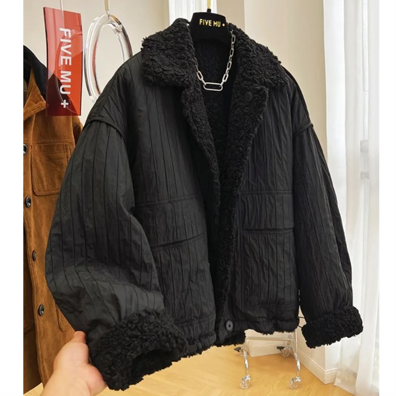 Женская зимняя теплая двусторонняя куртка из овечьей шерсти