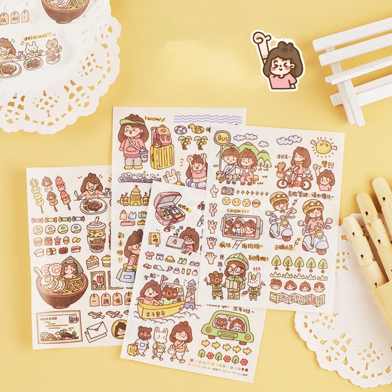 

Kawaii Little Girl Happy Cool Wonderful Life Theme Paper Stickers Set DIY Cutting Sticky Sticker Gift 4PCS/LOT