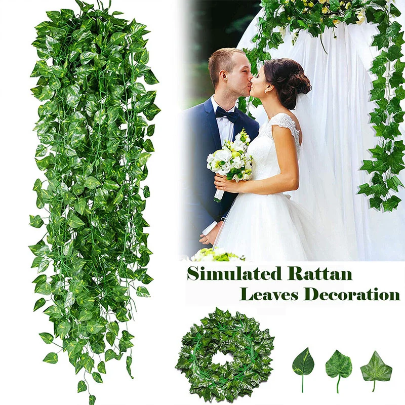 2M Artificial Ivy Vine Plant Leaf Garland Home Decor Green Silk Hanging Fake Foliage Home Decoration Flowers Creeper for Garden