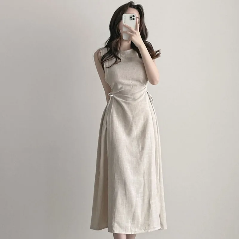 

Korean Chic Women Night Club Party OL Dress Summer French Side Straps Waist Slim Sleeveless Vest Dress Female Clothing