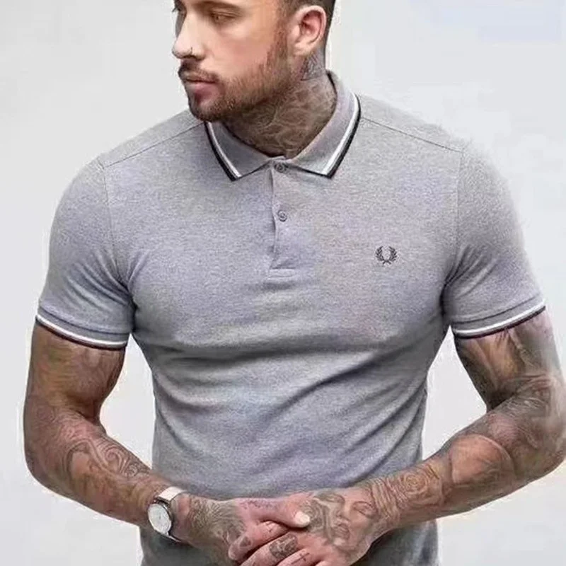 

Wheat Summer New Slim Short Sleeve Business Casual Lapel POLO Shirt Men