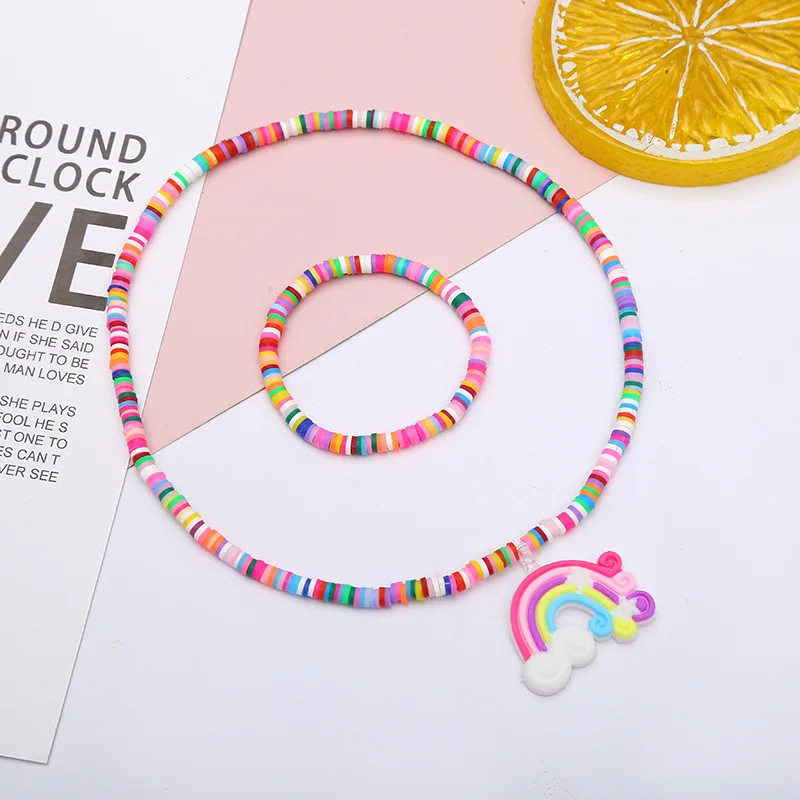 Мультяшный единорог Радуга Бабочка Русалка полимерная глина ожерелье Heishi