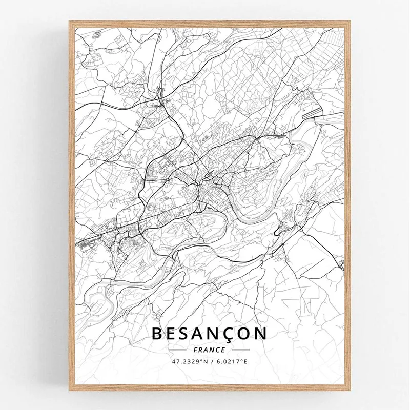 Besancon Франция бетюнь Белосток Польша цвет черный белый Постер искусство |