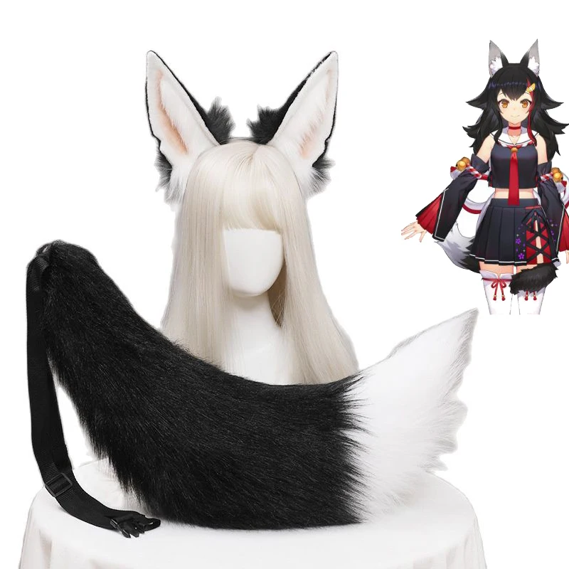 

VTuber Ookami Mio Hololive Косплей набор плюшевых ушей хвост Лолита лиса кошачьи уши и хвост косплей ручной работы ткань волчьи уши повязка на голову