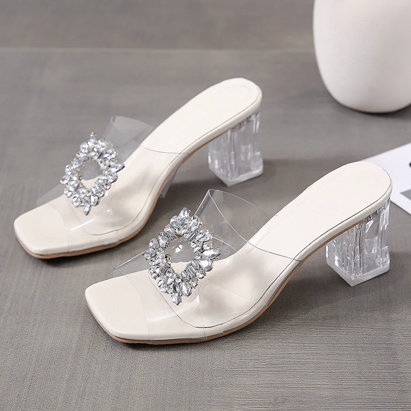 

Fashion Summer Women Sandals Beach Ladies Rhinestones Sandal Comfortable High Heels Woman Transparent High Heel Large Size 35-43